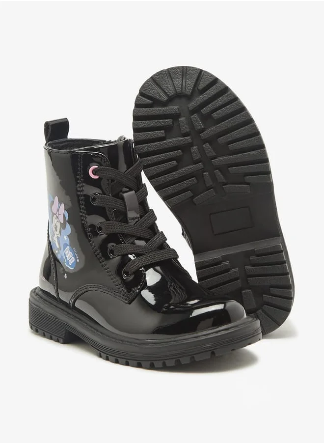 Disney Minnie Mouse Print Ankle Boots with Lace-Up Closure