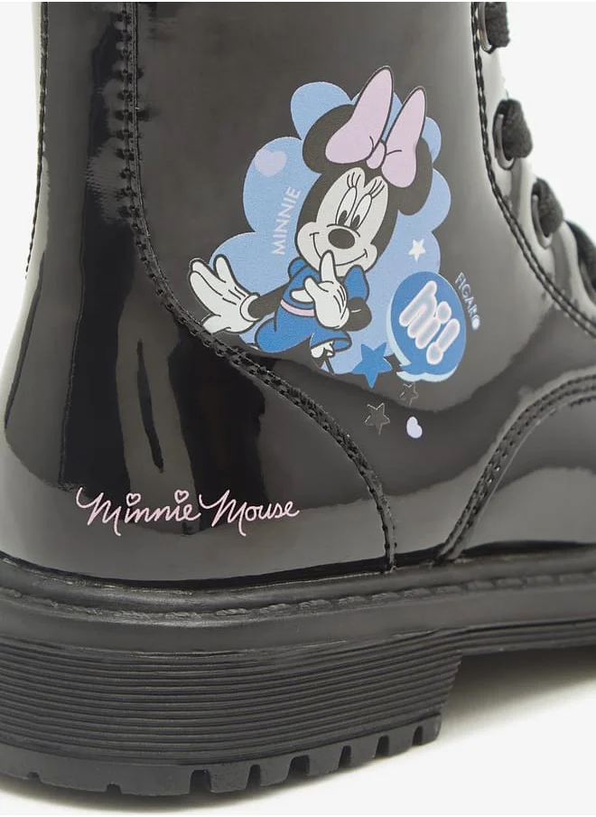 Disney Minnie Mouse Print Ankle Boots with Lace-Up Closure