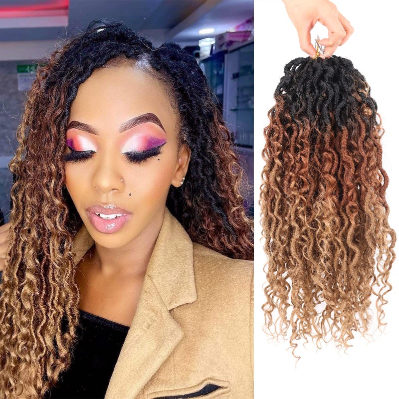 3 Tone Goddess Locs Crochet Hair 14 Inch Goddess Faux Locs Crochet Hair Faux Locs Crochet Hair for Black Women River Locs Crochet Hair with Curly Ends14 Inch7Packs1B3027