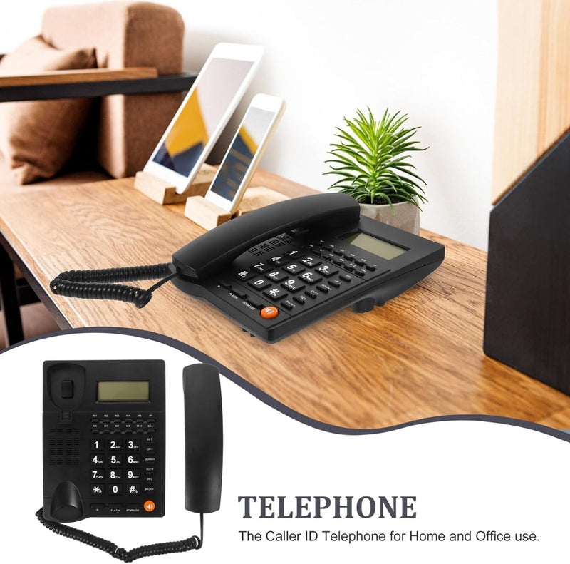 Corded Desktop Telephone with LCD Display, Large Keypad, Business Office Phone, Black