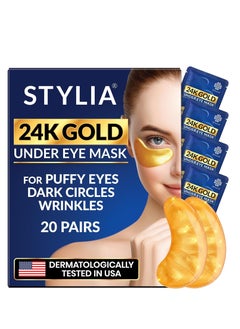 Stylia Stylia Under Eye Patches for Dark Circles and Puffy Eyes (20 Pairs) - 24k Gold Collagen Mask with Hyaluronic Acid, Eye Masks for Dark Circles and Puffiness, Gifts for Women, Valentines Day Gifts  - Image 1