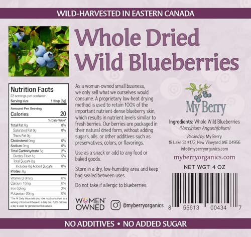 MY BERRY Whole Dried Wild Blueberries Unsweetened by My Berry  4oz  100 Wild Blueberries No Added Sugar Oils Or Preservatives  Canadian Grown  Not Cultivated  WomanOwned Small Business - Image 5