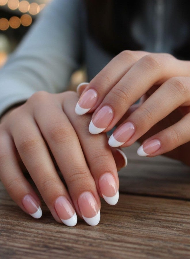 Lick - Press On Nails 24 Pcs Classic French Manicure Artificial Reusable Press on Nails Extension with Application Kit - Image 1