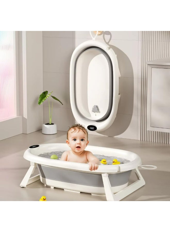 Folding Baby Bath Tub with Built‑In Thermometer & Padded Cushion – Portable, Non‑Slip Drain‑Plug Tub for Newborns to Toddlers (0–36 Months) - Image 1