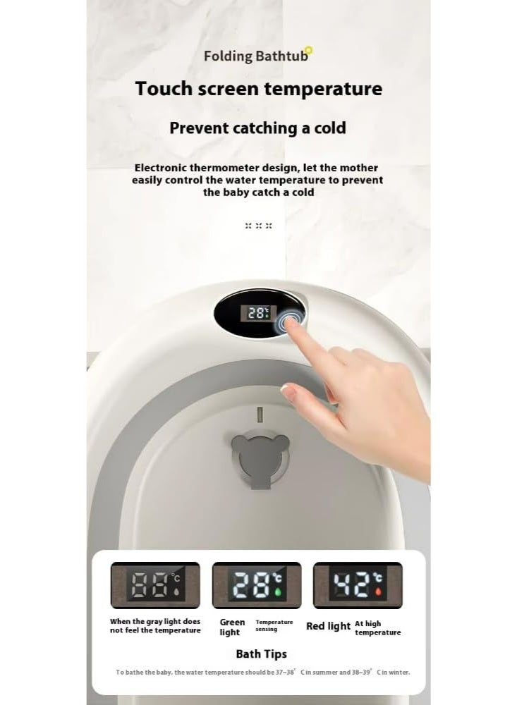 Folding Baby Bath Tub with Built‑In Thermometer & Padded Cushion – Portable, Non‑Slip Drain‑Plug Tub for Newborns to Toddlers (0–36 Months) - Image 3