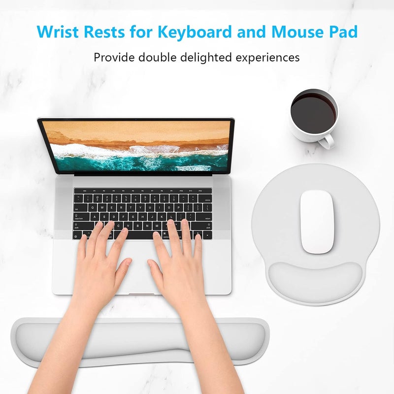 Dapesuom Keyboard Wrist Rest and Mouse Pad with Wrist Support, Memory Foam Cushion for Keyboard and Mouse Set, Ergonomic Desktop Pad Rests with Non Slip Base for Easy Typing & Pain Relief, Space Gray - Image 2