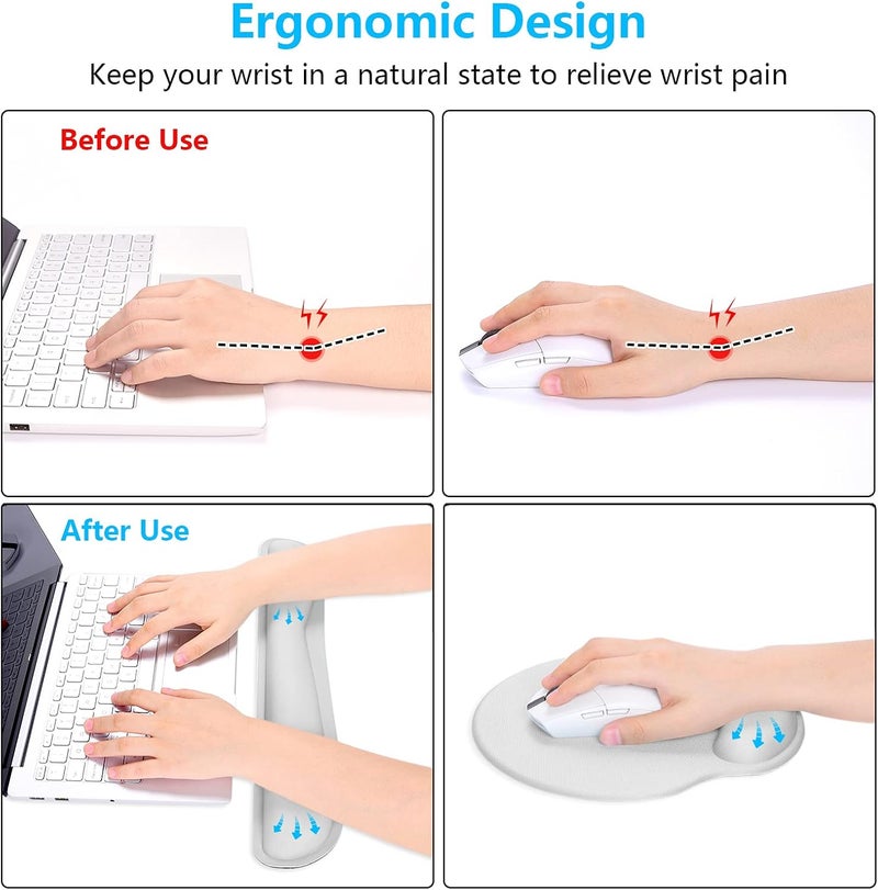 Dapesuom Keyboard Wrist Rest and Mouse Pad with Wrist Support, Memory Foam Cushion for Keyboard and Mouse Set, Ergonomic Desktop Pad Rests with Non Slip Base for Easy Typing & Pain Relief, Space Gray - Image 3