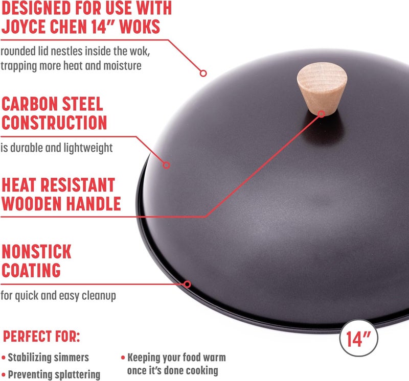 Joyce Chen 31-0066, 13.5-Inch Nonstick Steel Dome Lid for 14-Inch Wok Black - Image 3