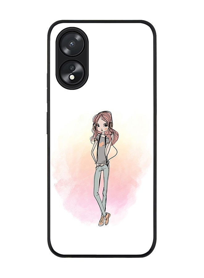 Stylizedd Rugged Black Edge case for Oppo A18 / Oppo A38, Slim fit Soft Case Flexible Rubber Edges Anti Drop TPU Gel Thin Cover - Girl Next Door - Image 1