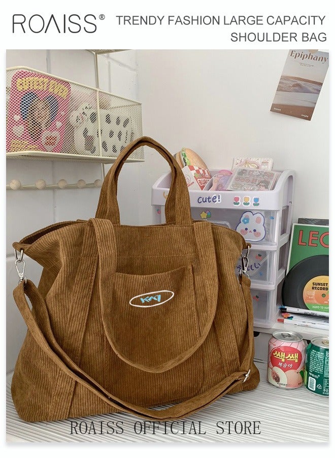 roaiss Women's Canvas Bag Large Capacity One Shoulder Messenger Tote Bag Casual Solid Color Versatile Work Commuting - Image 2