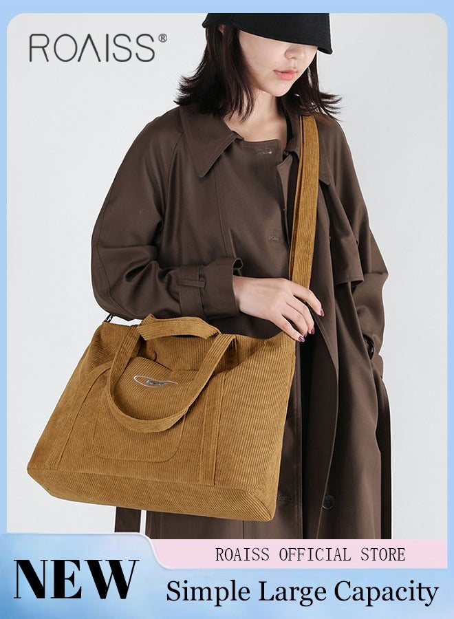 roaiss Women's Canvas Bag Large Capacity One Shoulder Messenger Tote Bag Casual Solid Color Versatile Work Commuting - Image 3