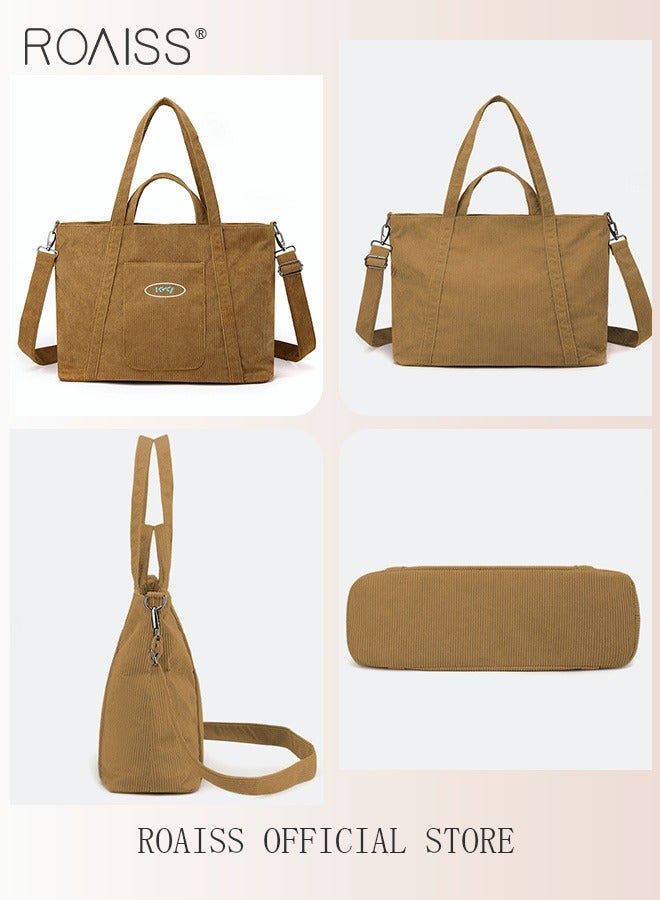 roaiss Women's Canvas Bag Large Capacity One Shoulder Messenger Tote Bag Casual Solid Color Versatile Work Commuting - Image 4