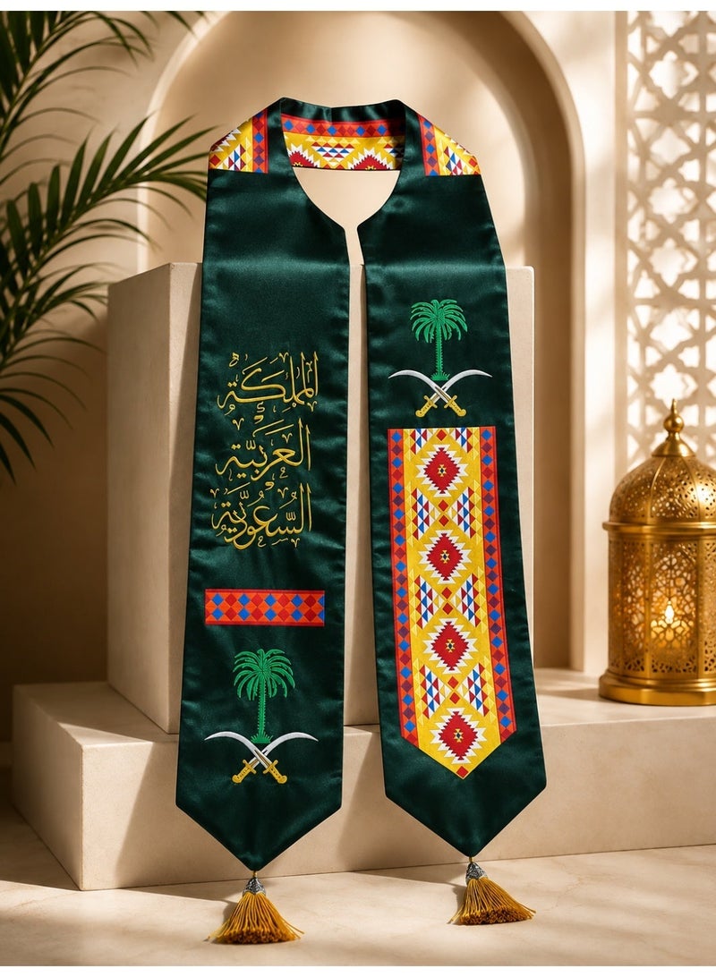 Saudi National Day 95 Stole – Premium Green Saudi Flag & Traditional Design Sash - Image 2