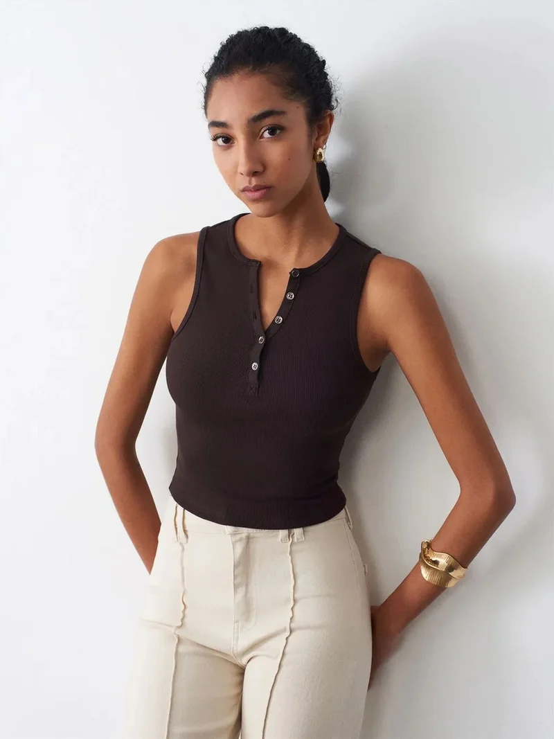 ديلفين Dilvin Women's Ribbed Cotton-Blend Crop Top