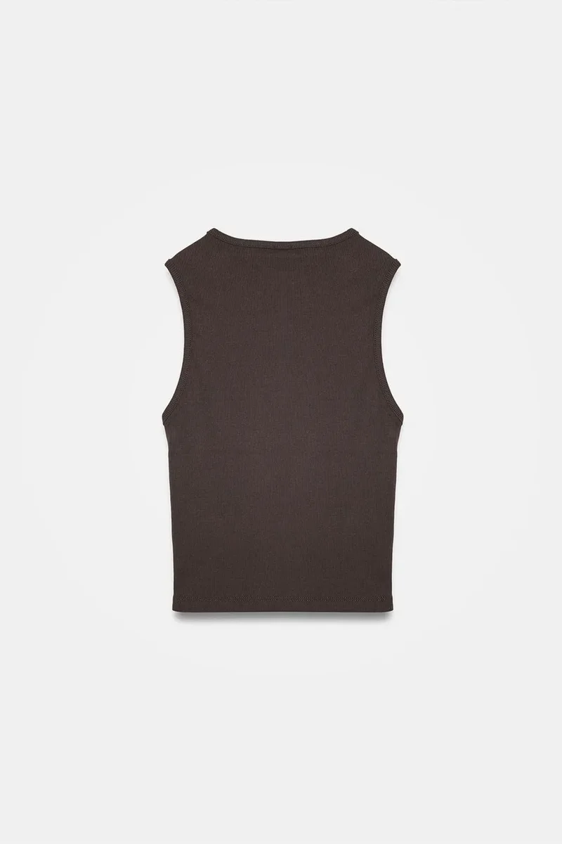 Dilvin Coffee Brown DILVIN Women's Ribbed Cotton-Blend Crop Top for Women | Best Price UAE