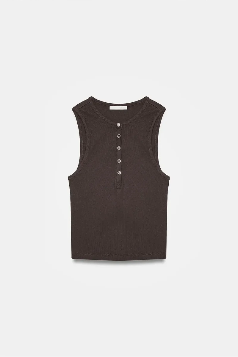 Dilvin Coffee Brown DILVIN Women's Ribbed Cotton-Blend Crop Top for Women | Best Price UAE