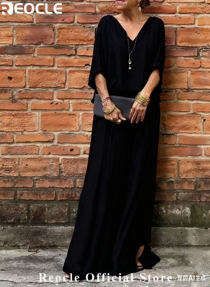 REOCLE Women's Chiffon Sets of 1pc Short Sleeved Blouse & 1pc Pants Casual Outfits V-neck Loose Top FlowingTrousers Elegant Clothing for Daily Wear - Image 5