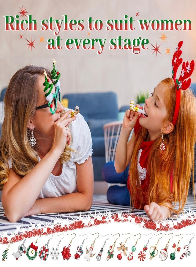 تونديامو مجموعة تونديمو من 24 زوجًا من أقراط عيد الميلاد للنساء، هدايا عيد الميلاد بالجملة، مغلفة بشكل فردي، أقراط متدلية لعيد الميلاد مع بطاقات، مجوهرات احتفالية لطيفة على شكل ندفة ثلج، شجرة عيد الميلاد، رجل الثلج، بابا نويل - Image 3