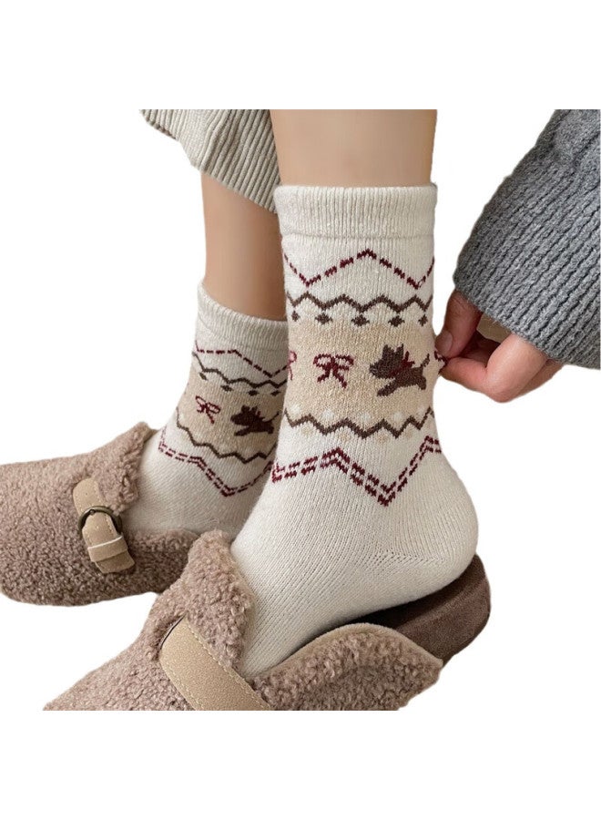 Yuzhaolin 4 Pairs Island Style Vintage Dog Socks Women Autumn Winter Thickened Warm Cartoon Bowknot Cute Mid-calf Socks - Image 4