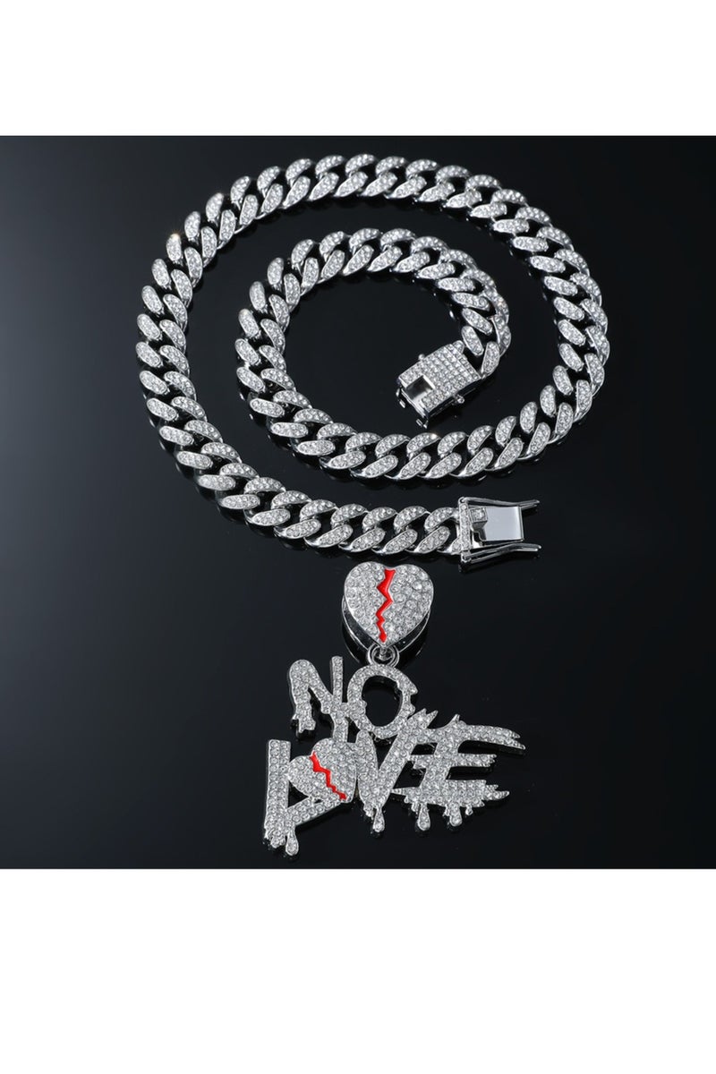 GELESE European And American Hip-hop Full-diamond Stitching Letter Love Pendant Men's Clavicle Chain Heartbroken Letter Nolve Cuban Necklace - Image 1