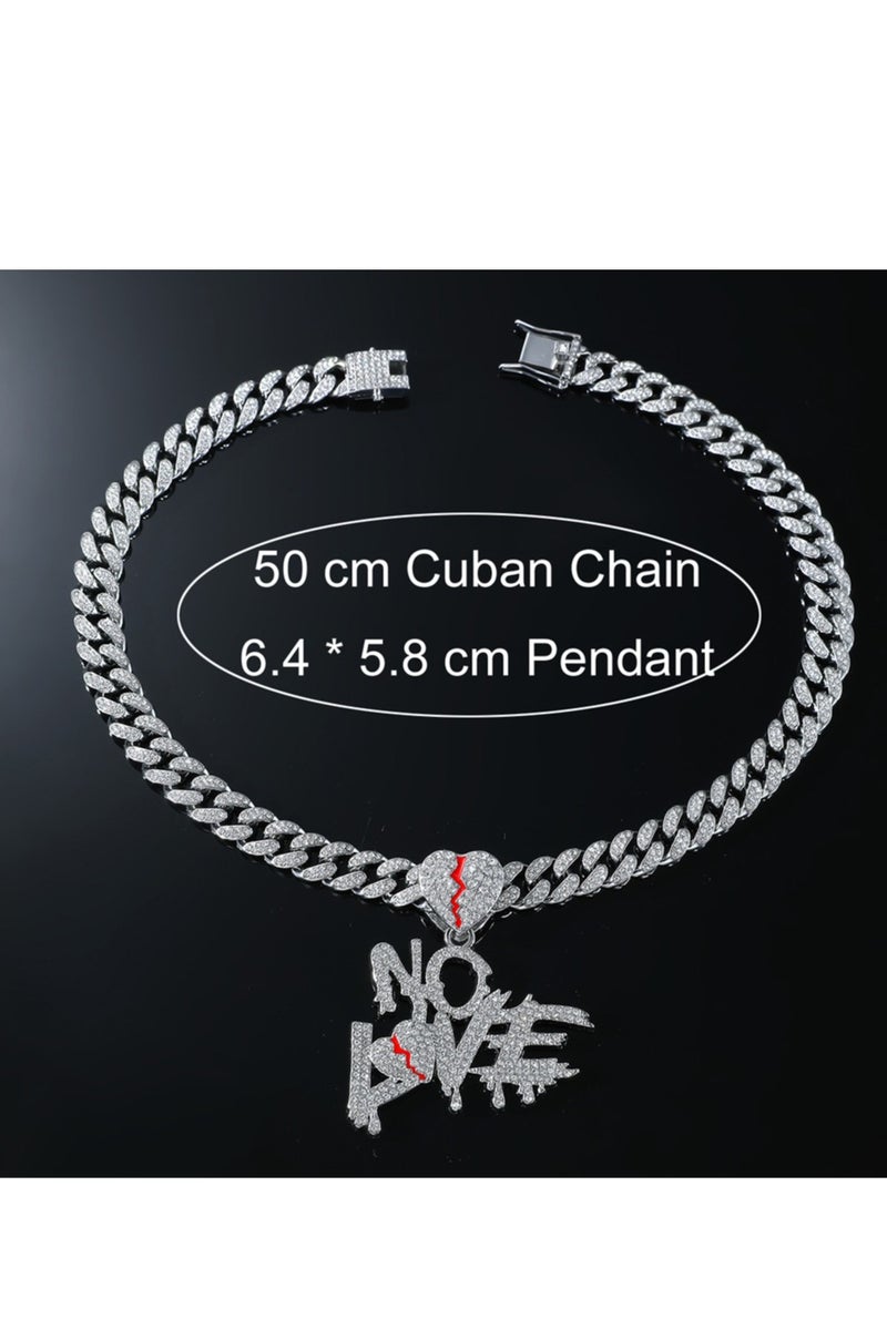 GELESE European And American Hip-hop Full-diamond Stitching Letter Love Pendant Men's Clavicle Chain Heartbroken Letter Nolve Cuban Necklace - Image 2