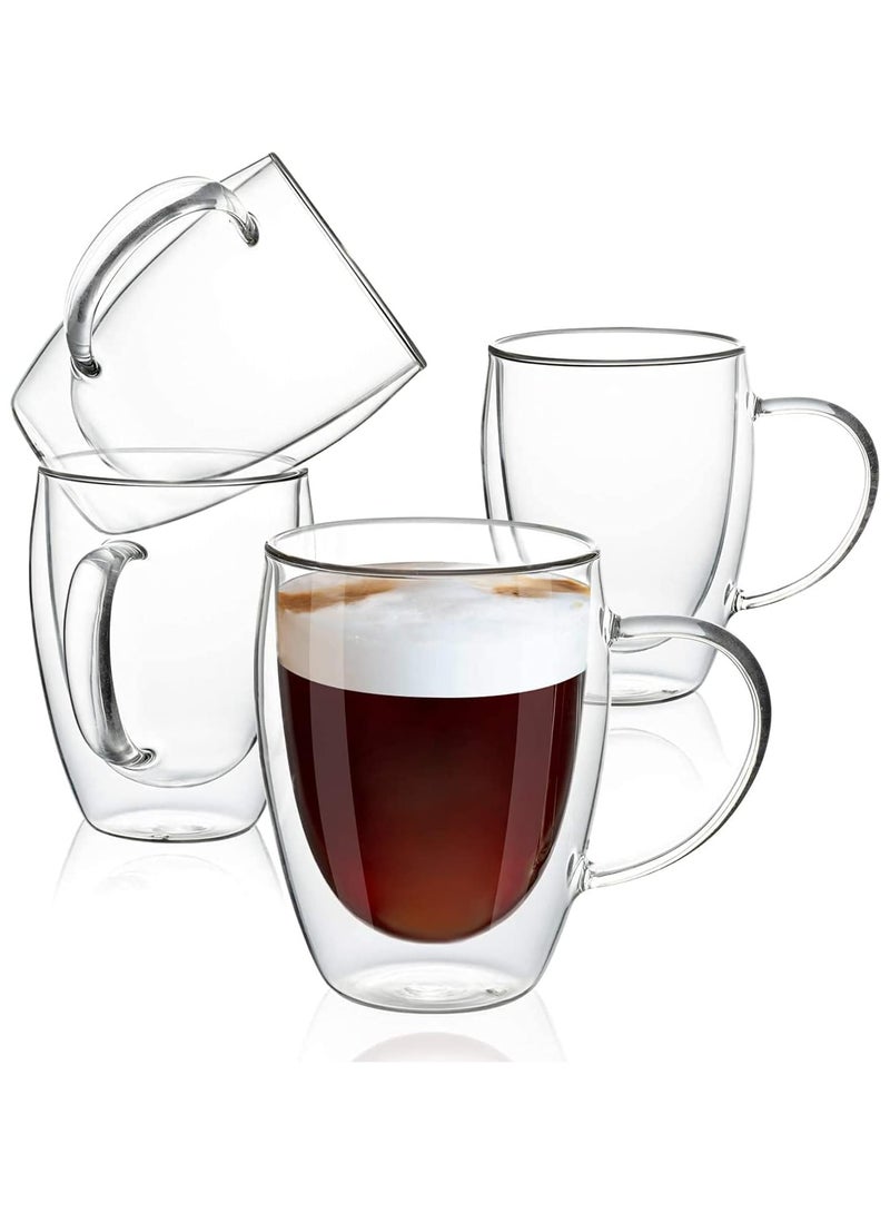 AUTOYSUR 4pc Double Walled Glass Coffee Mugs with Handle,Insulated Layer Coffee Cups,Clear Borosilicate Glass Mugs,Perfect for Cappuccino,Tea,Latte,Espresso,Hot Beverage,Safe (350ml 4pcs) - Image 1