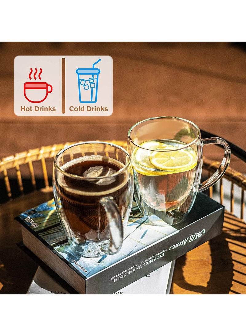 AUTOYSUR 4pc Double Walled Glass Coffee Mugs with Handle,Insulated Layer Coffee Cups,Clear Borosilicate Glass Mugs,Perfect for Cappuccino,Tea,Latte,Espresso,Hot Beverage,Safe (350ml 4pcs) - Image 4