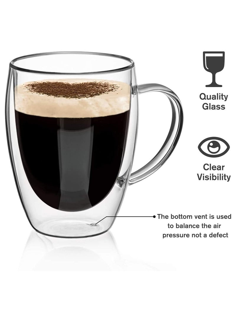 AUTOYSUR 4pc Double Walled Glass Coffee Mugs with Handle,Insulated Layer Coffee Cups,Clear Borosilicate Glass Mugs,Perfect for Cappuccino,Tea,Latte,Espresso,Hot Beverage,Safe (350ml 4pcs) - Image 3