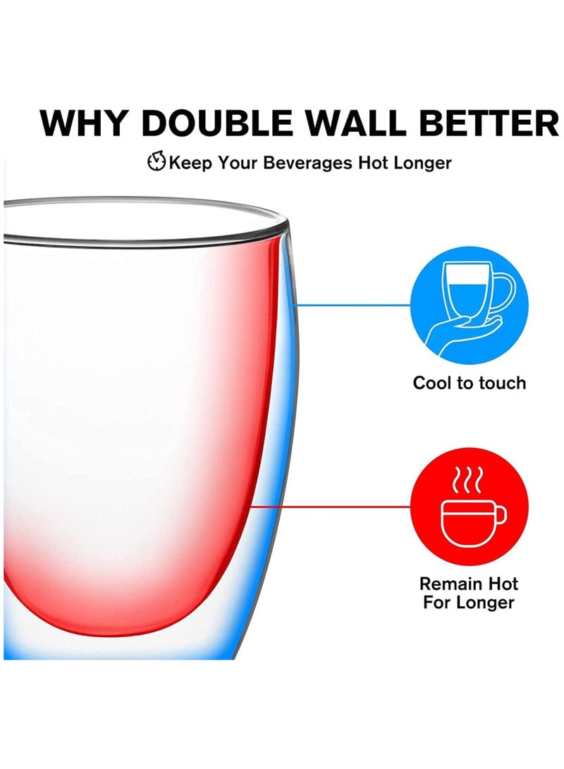 AUTOYSUR 4pc Double Walled Glass Coffee Mugs with Handle,Insulated Layer Coffee Cups,Clear Borosilicate Glass Mugs,Perfect for Cappuccino,Tea,Latte,Espresso,Hot Beverage,Safe (350ml 4pcs) - Image 2
