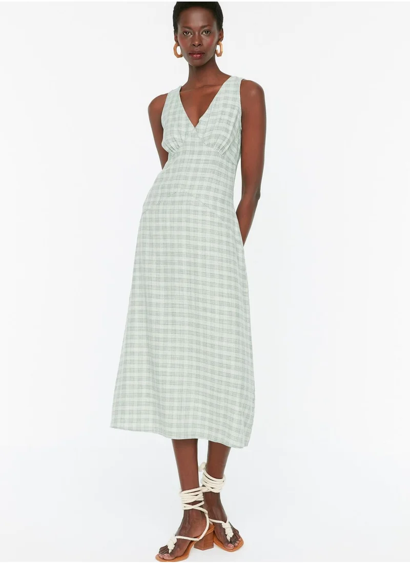 trendyol Plunge Neck Checked Dress