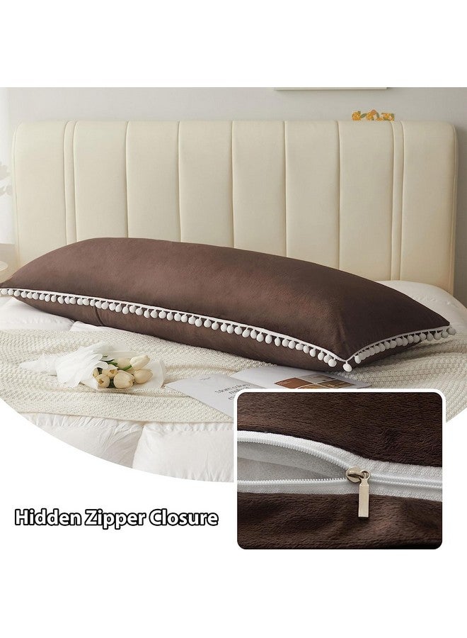 Cottonfry Ultra Soft Velvet Body Pillow Cover/Case Pillowcase with Hidden Zipper, Zippered Body Pillow Case (Brown with Pompom, 20x54) - Image 5