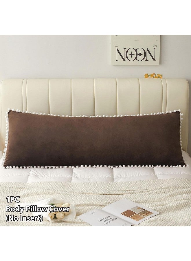 Cottonfry Ultra Soft Velvet Body Pillow Cover/Case Pillowcase with Hidden Zipper, Zippered Body Pillow Case (Brown with Pompom, 20x54) - Image 2