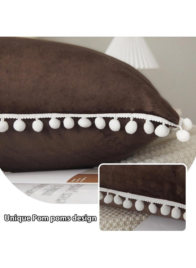 Cottonfry Ultra Soft Velvet Body Pillow Cover/Case Pillowcase with Hidden Zipper, Zippered Body Pillow Case (Brown with Pompom, 20x54) - Image 4
