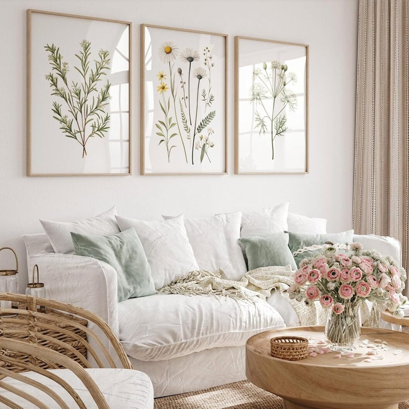 Baccone Botanical Wall Art Flower Wall Decor Vintage Wildflower Canvas Wall Art Set of 3 Watercolor Plant Pictures Boho Floral art Prints Farmhouse Artwork for Room Bedroom 12x16 Inch Unframed - Image 1