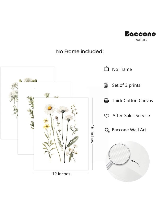 Baccone Botanical Wall Art Flower Wall Decor Vintage Wildflower Canvas Wall Art Set of 3 Watercolor Plant Pictures Boho Floral art Prints Farmhouse Artwork for Room Bedroom 12x16 Inch Unframed - Image 2