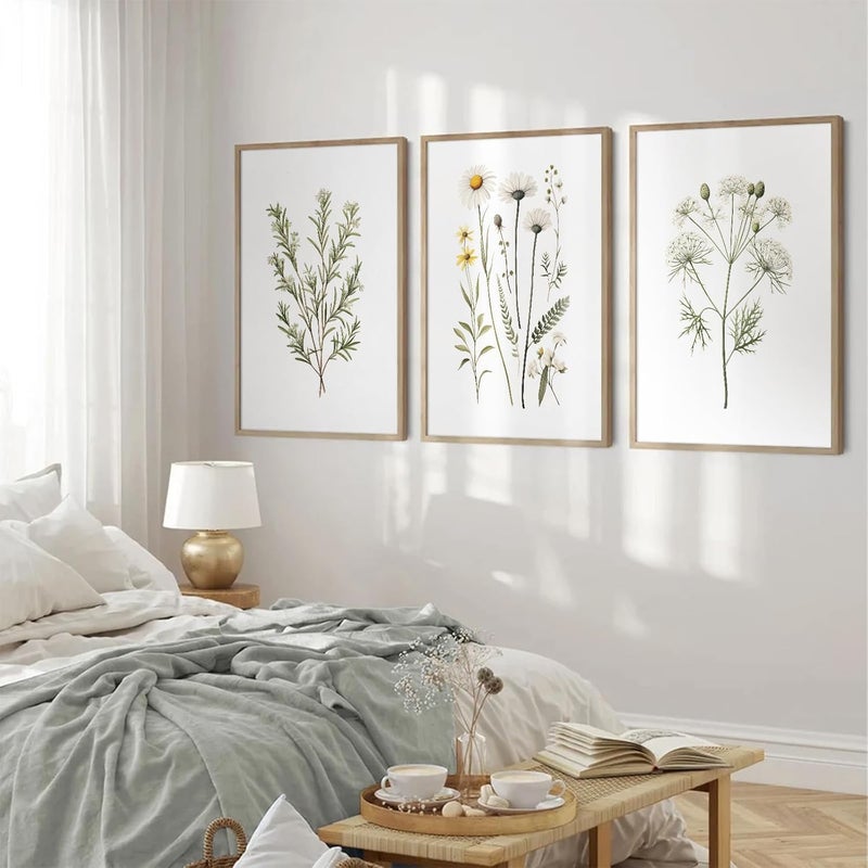 Baccone Botanical Wall Art Flower Wall Decor Vintage Wildflower Canvas Wall Art Set of 3 Watercolor Plant Pictures Boho Floral art Prints Farmhouse Artwork for Room Bedroom 12x16 Inch Unframed - Image 4