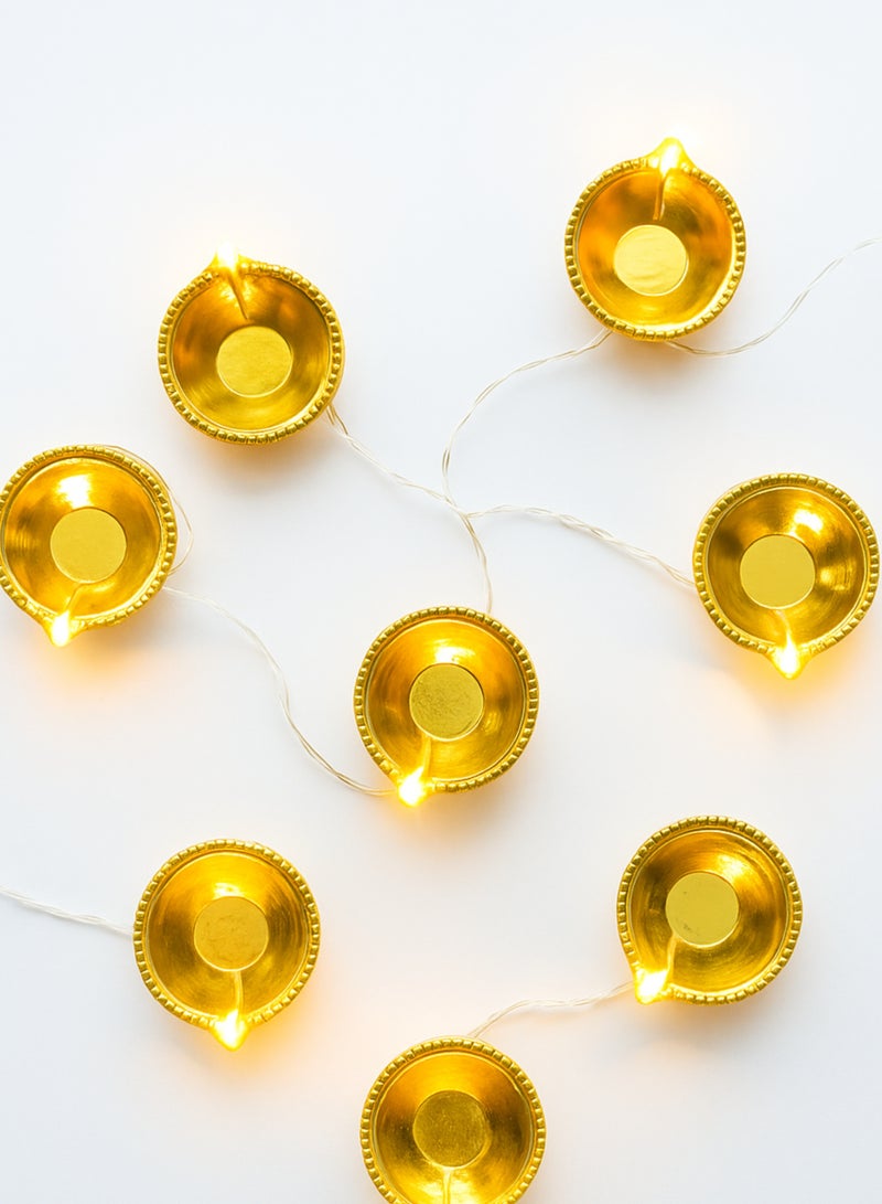 18 Pcs Golden Diya LED String Lights – Warm White Decorative Diya Lights for Diwali, Christmas, Navratri, Wedding, Pooja & Home Décor – Plug-in Festival Decorative Lights - Image 5