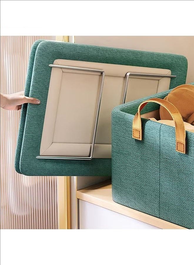 Steel Frame Box, Storage Box With Metal Frame, Fabric Storage Box With Handle, Stackable Shelf Storage Basket, Sturdy Steel Frame, Folding Design, Multi-Function Use, Green