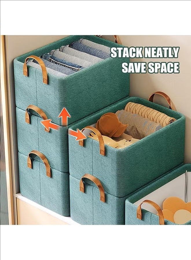 Steel Frame Box, Storage Box With Metal Frame, Fabric Storage Box With Handle, Stackable Shelf Storage Basket, Sturdy Steel Frame, Folding Design, Multi-Function Use, Green