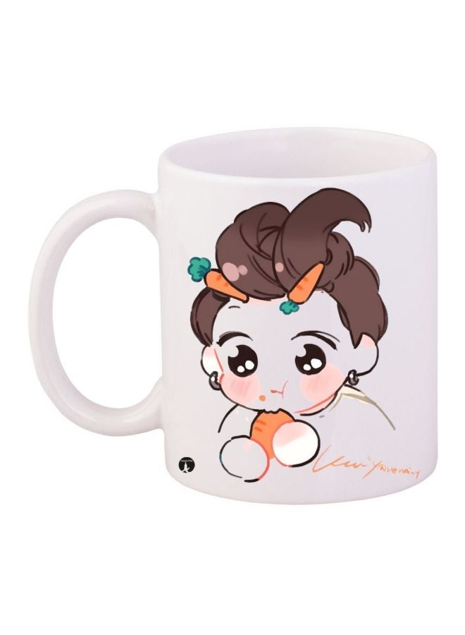 Cartoon Printed Coffee Mug White/Brown/Orange 11ounce