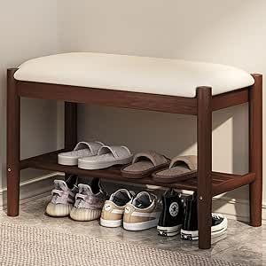 VM DECOR VM DECOR Wooden Double Layer Shoe Holder Rack with Cushioned Bed on Top Brown
