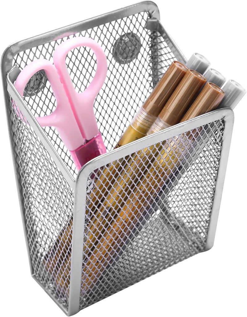 Sanpaint Magnetic Pencil Holder,Mesh Stainless Steel Pen Basket, Metal Writing Utensil Storage Organizer for Whiteboard,Blackboard,Kitchen, Locker, Home, or Office - Image 1