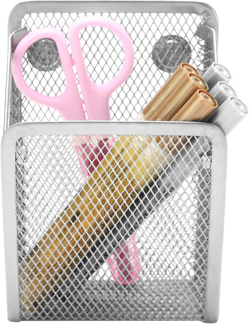 Sanpaint Magnetic Pencil Holder,Mesh Stainless Steel Pen Basket, Metal Writing Utensil Storage Organizer for Whiteboard,Blackboard,Kitchen, Locker, Home, or Office - Image 2