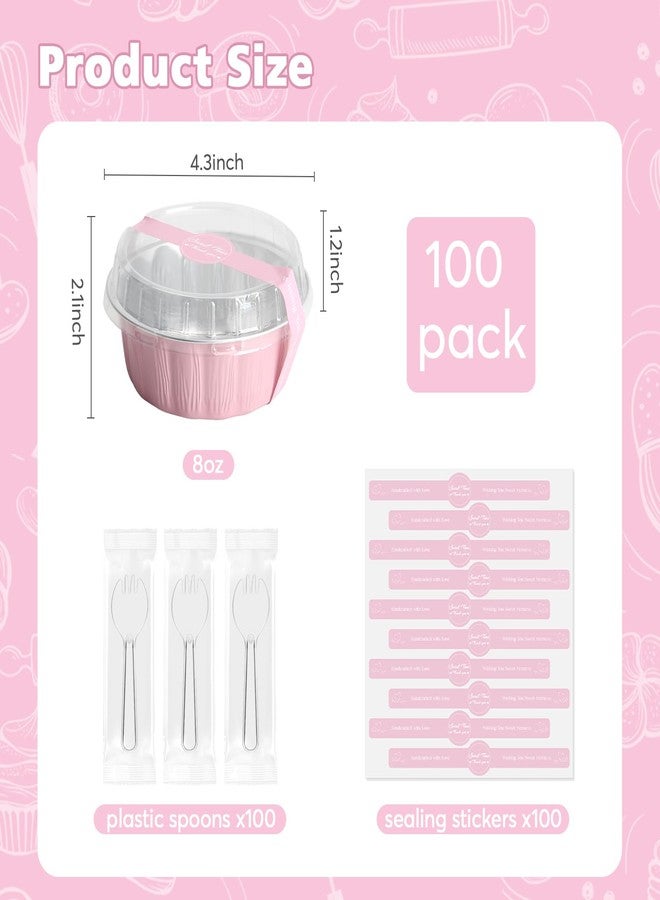 Ruckae 100 PCS Round Mini Baking Cups with Lids,Mini Cake Pans with Lids,Disposable Aluminum Foil Ramekins Baking Cups for Birthday Party Weddings (Pink, 8oz) - Image 2