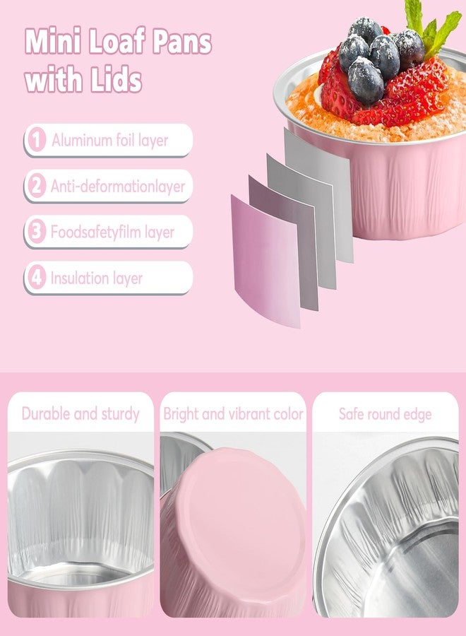 Ruckae 100 PCS Round Mini Baking Cups with Lids,Mini Cake Pans with Lids,Disposable Aluminum Foil Ramekins Baking Cups for Birthday Party Weddings (Pink, 8oz) - Image 3