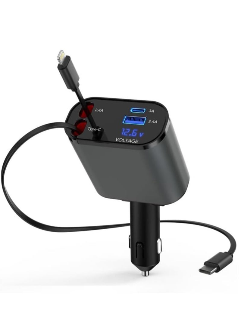 60W Retractable Car Charger Compatible with iPhone15/14/13/12/11,Fast Car Power Adapter PD20W /Type-C 40W,Car USB Fast Phone Charger - Image 1