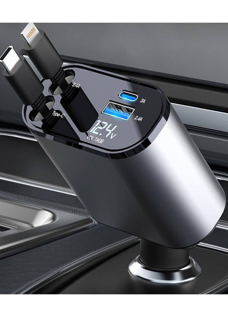 60W Retractable Car Charger Compatible with iPhone15/14/13/12/11,Fast Car Power Adapter PD20W /Type-C 40W,Car USB Fast Phone Charger - Image 2