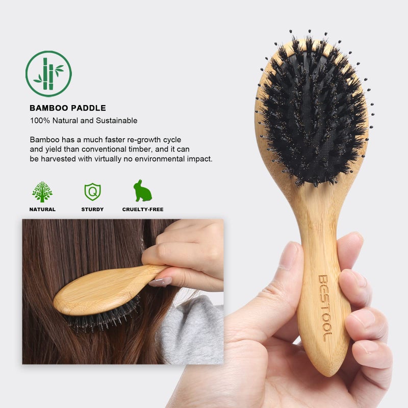 BESTOOL Hair Brush, Mini Hairbrush for Traveling Small Hair Brushes for Women men Kid, Boar & Nylon Bristle Brush for Wet/Dry Hair to Detangle and Enhance Shine & Health(Small) - Image 4