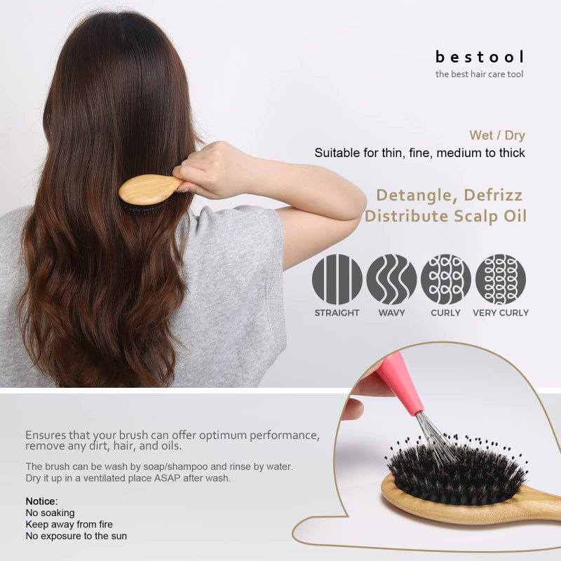 BESTOOL Hair Brush, Mini Hairbrush for Traveling Small Hair Brushes for Women men Kid, Boar & Nylon Bristle Brush for Wet/Dry Hair to Detangle and Enhance Shine & Health(Small) - Image 2