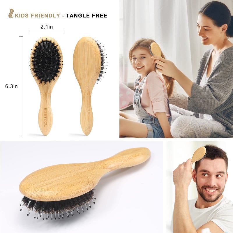 BESTOOL Hair Brush, Mini Hairbrush for Traveling Small Hair Brushes for Women men Kid, Boar & Nylon Bristle Brush for Wet/Dry Hair to Detangle and Enhance Shine & Health(Small) - Image 5